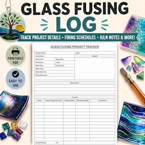 Utskrivbar logg för glasfusion | Projektuppföljning av smält glas | Registreringsformulär för bränning i ugn | PDF-nedladdning