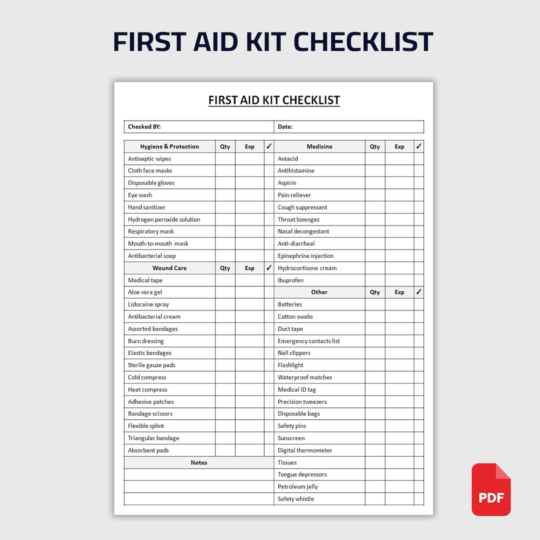 Printable First Aid Kit Checklist | First Aid Supply Check List ...