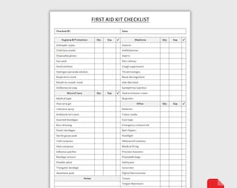 Druckbare Erste Hilfe Kit Checkliste | Checkliste für die Erste-Hilfe-Maßnahmen | Notfall Kit Tracker | PDF-Download