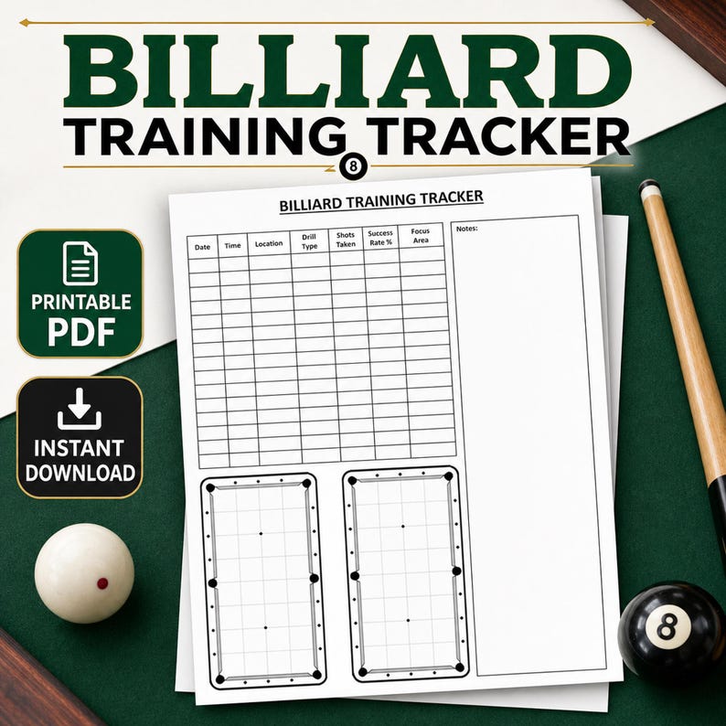 Printable Billiard Training Tracker | Pool Practice Log | Billiards ...