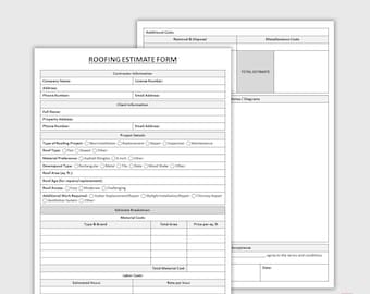 Druckbares Kostenschätzungs-Formular | Dachdecker Kalkulationsblatt | Dach-Service-Zitat-Vorlage | PDF-Download