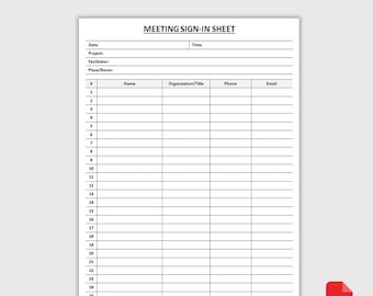 Druckbares Meeting Sign In Blatt | Besprechungsteilnahmenbogen | Anwesenheits-Tracker Log | Sign In Form | PDF-Download