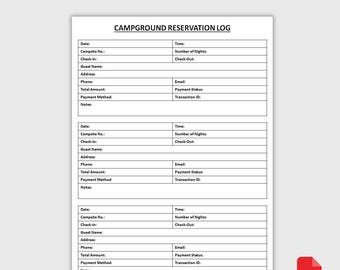 Printable Campplatz Reservierung Log | Camping Reservierungssatz | Buchungs Tracker | Reservierungen Veranstalter | PDF-Download