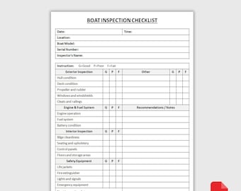 Druckbare Checkliste für Bootsinspektionen | Form vor Reiseantritt | Checkliste für die Sicherheit der Ausrüstung | Wartungsbuch | PDF-Download