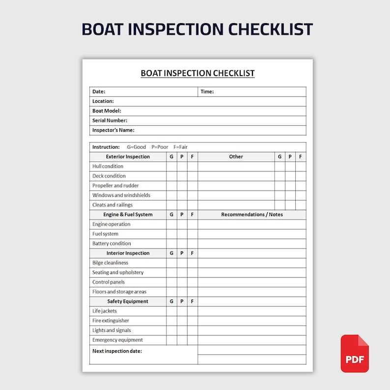 Printable Boat Inspection Checklist | Pre Trip Inspection Form ...