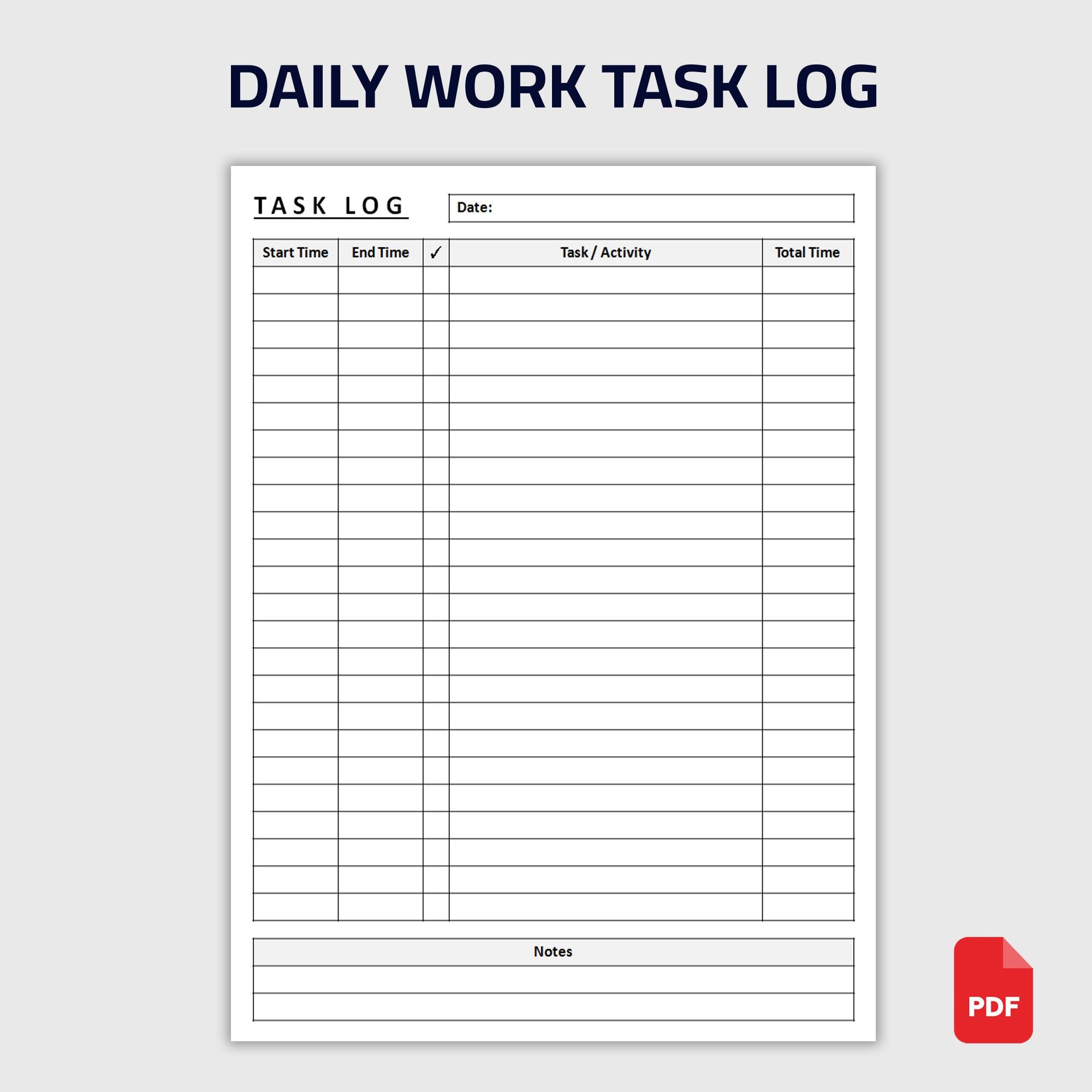 Printable Daily Work Task Log | Daily Task Tracker | Work Activity ...