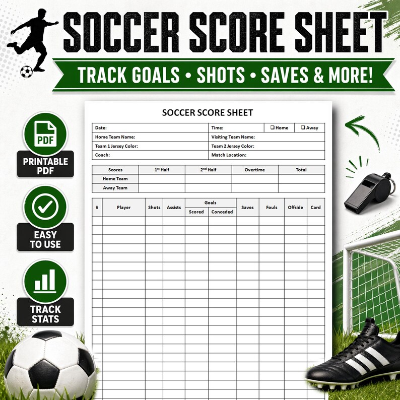 Printable Soccer Score Sheet | Soccer Scorecard | Match Score Record ...