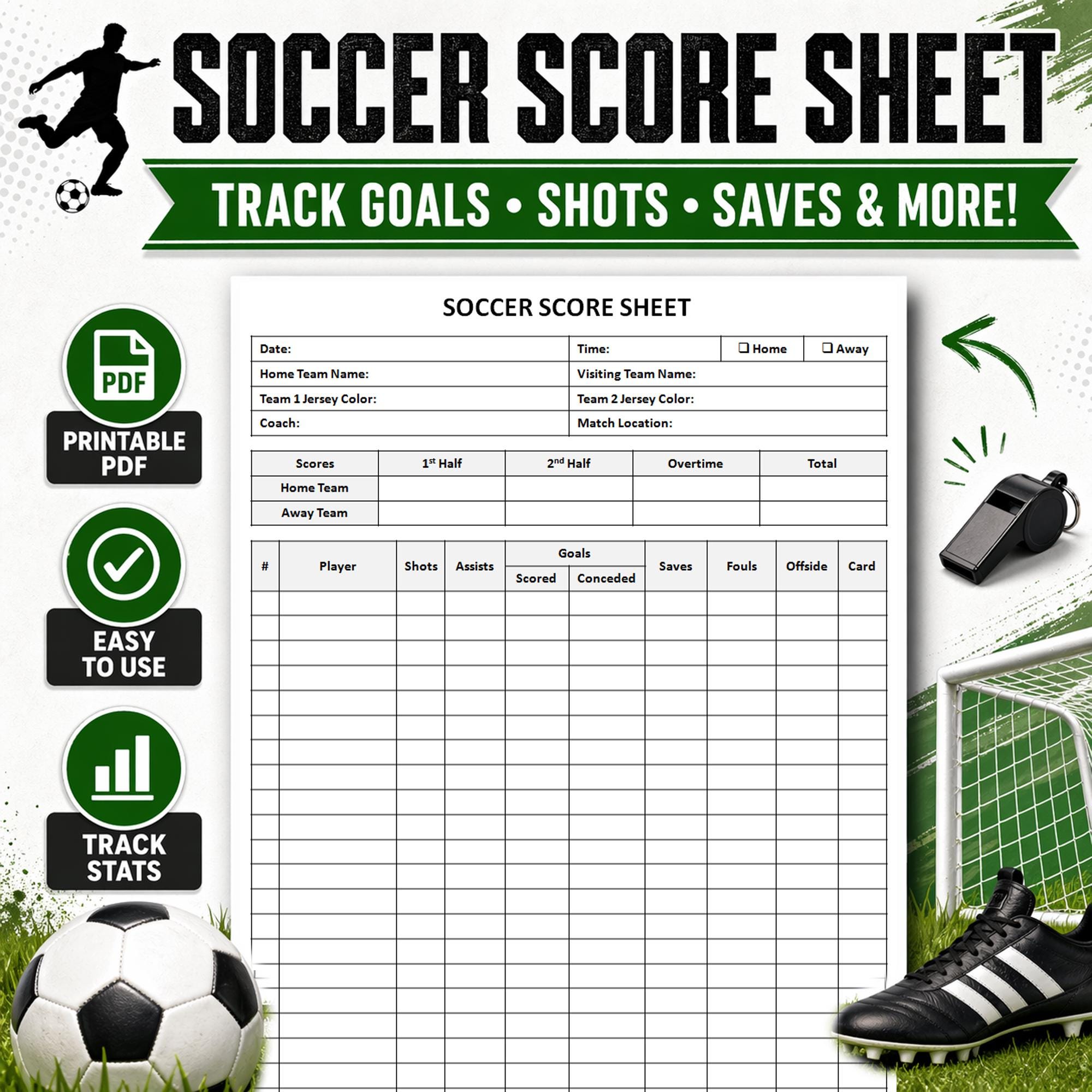 Printable Soccer Score Sheet | Soccer Scorecard | Match Score Record ...