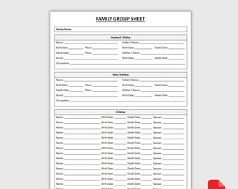 Druckbares Familien Blatt | Genealogie Familiendaten | Arbeitsblatt zur Familiengeschichte | Ancestry Organizer | PDF-Download