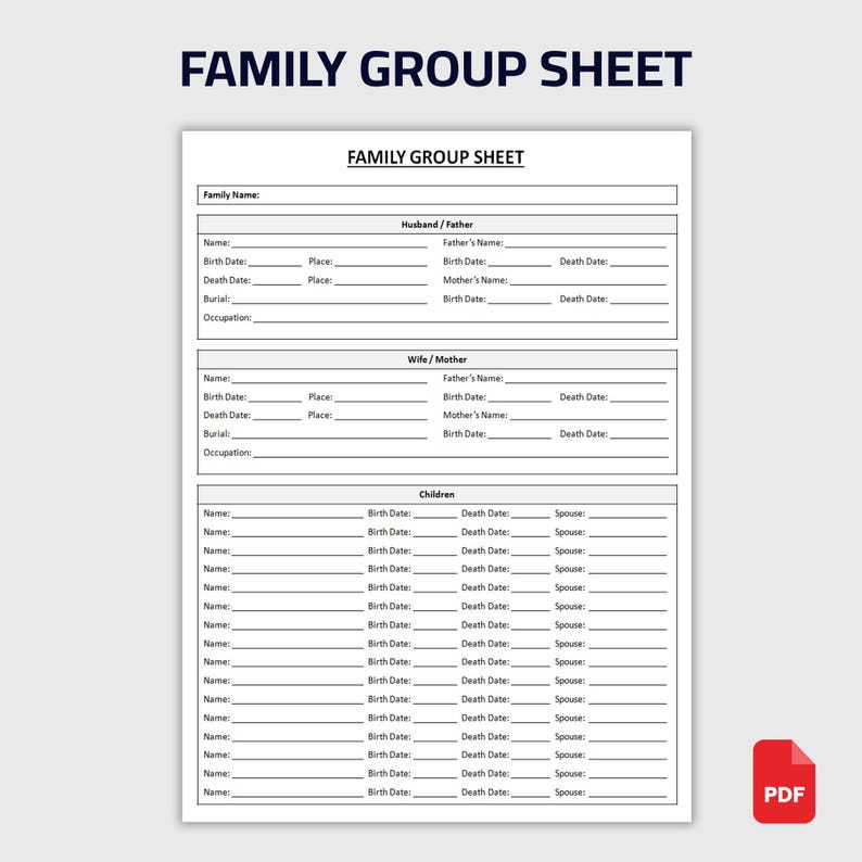 Printable Family Group Sheet | Genealogy Family Record | Family History ...
