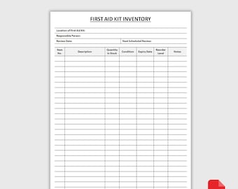 Druckbares Erste-Hilfe-Set-Inventar | Checkliste für die Erste-Hilfe-Maßnahmen | Notfall Kit Tracker Log | PDF-Download