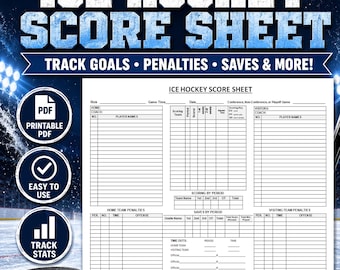 Eishockey Sport Punkteliste zum ausdrucken | Eishockey Scorekarte | Spiel-Ergebnis-Aufzeichnung | Game Score Tracker | PDF-Download