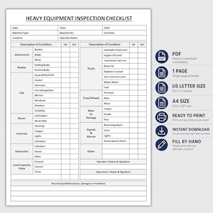 Printable Heavy Equipment Inspection Checklist | Equipment Safety ...