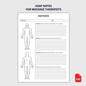 Printable SOAP Notes for Massage Therapists | Massage Therapy Client Session Record Form with Body Chart | PDF Download