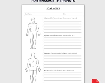 Druckbare Seifennotizen für Masseur | Massagetherapie-Kundensitzung-Aufzeichnungsform mit Körperdiagramm | PDF-Download