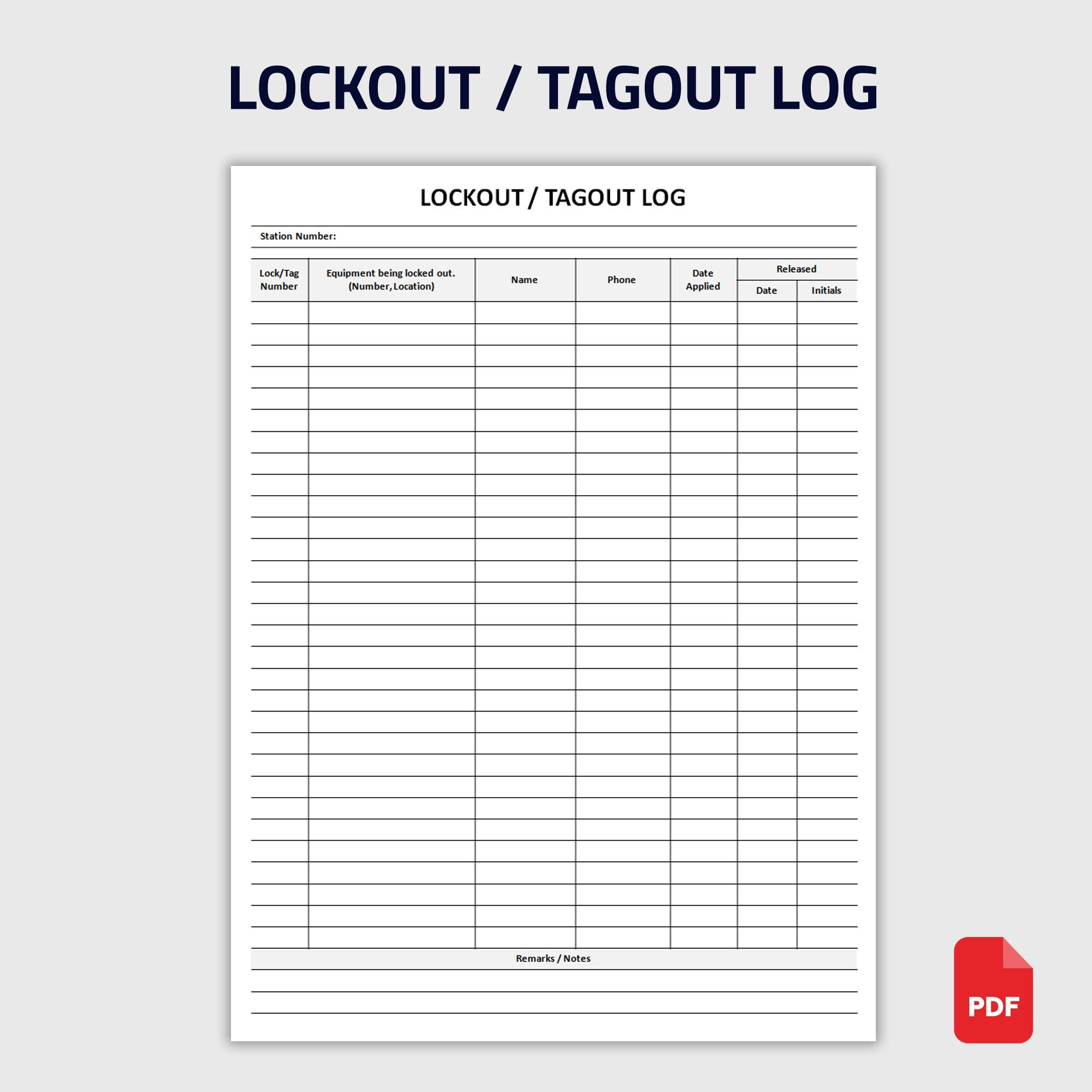 Printable Lockout Tagout Log | LOTO Safety Record | Lock Out Tag Out ...