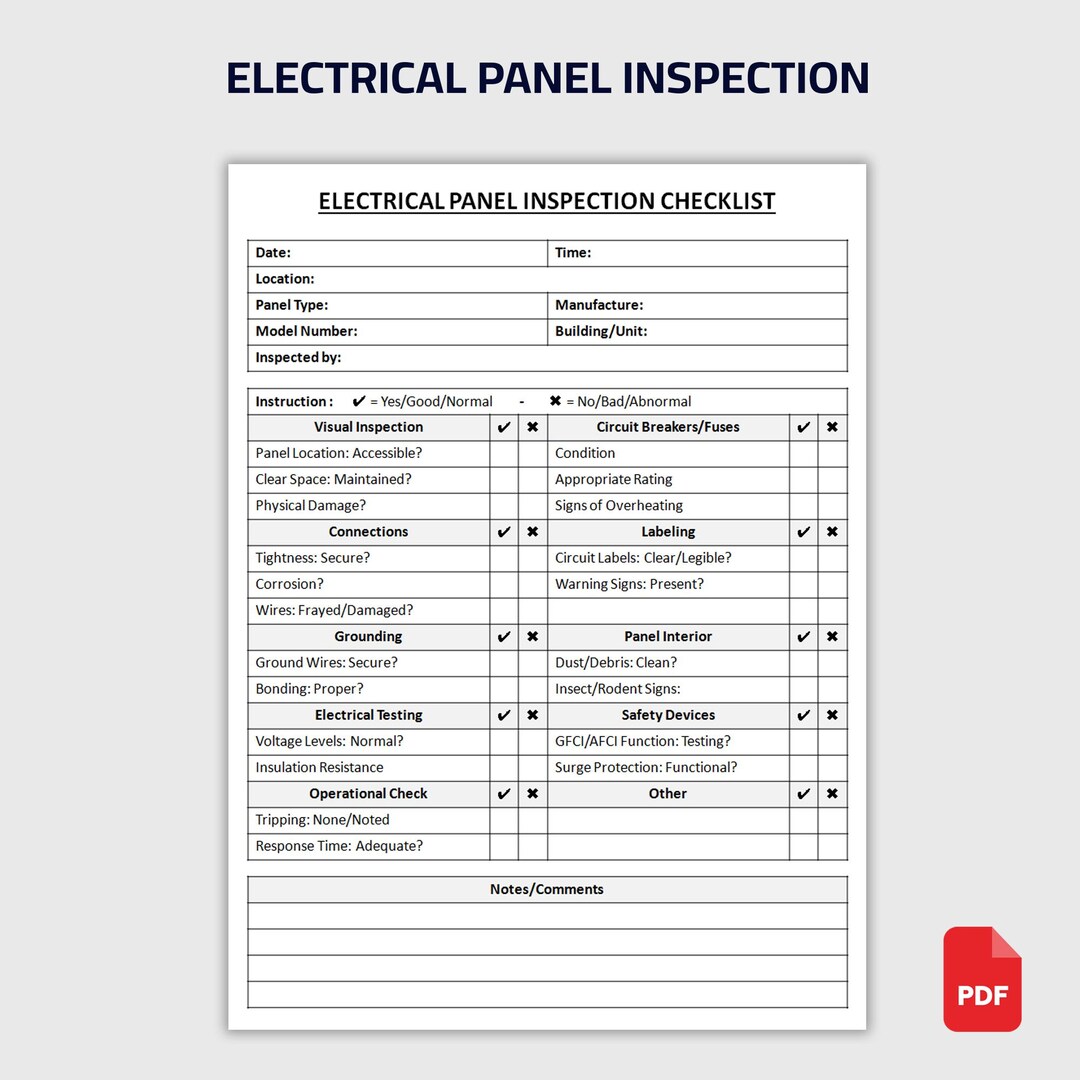 Printable Electrical Panel Inspection Checklist | Circuit Breaker Panel ...