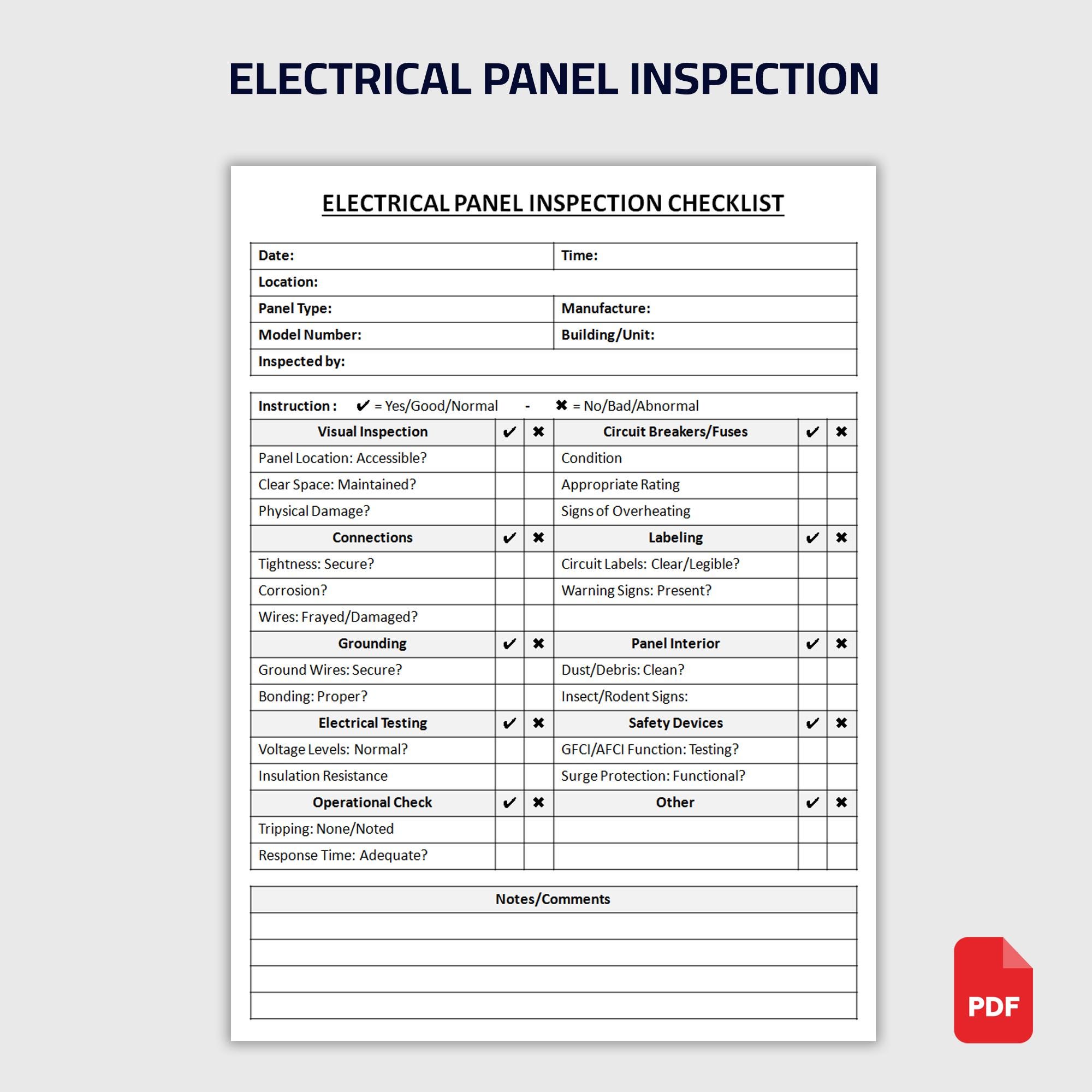 Printable Electrical Panel Inspection Checklist | Circuit Breaker Panel ...