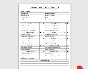 Druckbare Checkliste für die Schornsteininspektionen | Sicherheitsinspektionsformular | Checkliste für die Wartung Ihres Hauses | Schiffspass | PDF-Download