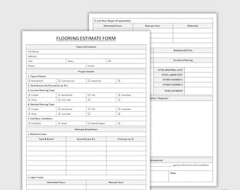 Druckbares Kostenvoranschlag-Formular | .Bodenbelag Unternehmen Schätzung Blatt | Service-Zitat-Vorlage | PDF-Download