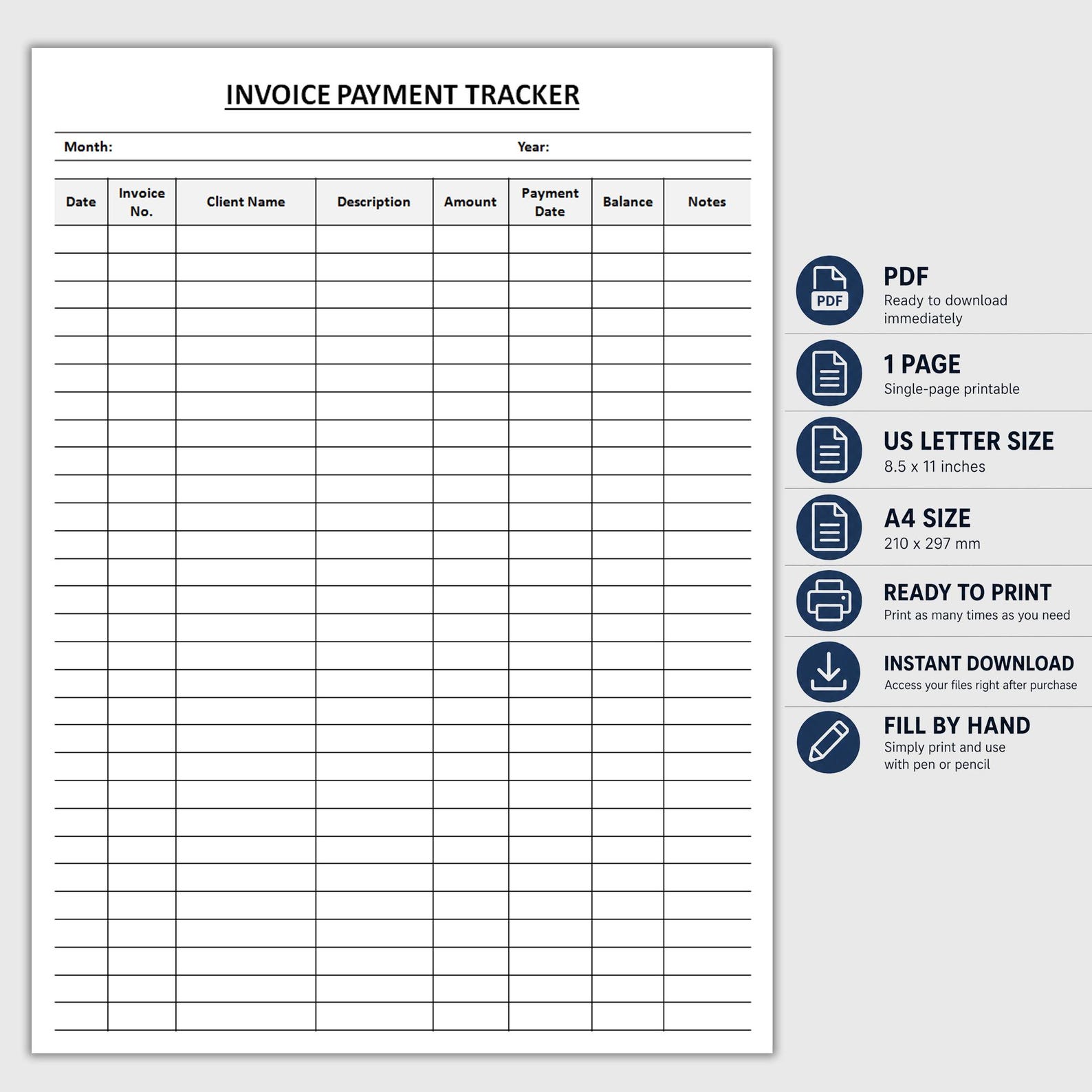 Invoice Log Label Printable Invoice Payment Tracker | Invoice Log | Payment Record ...