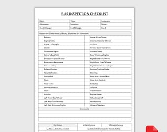 Druckbare Checkliste für die Businspektionen | Täglicher Prüfbericht Form | Checkliste für die Fahrzeugsicherheit | Wartungsbuch | PDF-Download