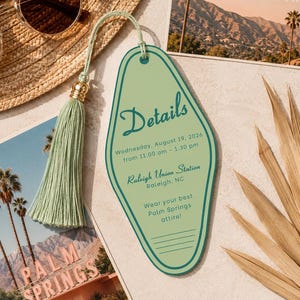 Palm Springs Hotel Keychain, Editable Canva Bachelorette Weekend Template