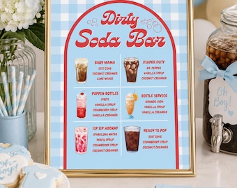 Dirty Soda Bar Sign | Baby Shower | Blue (Digital Download), Editable Canva Template