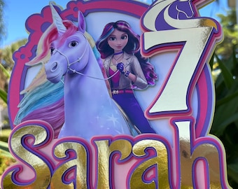 Einhorn Cake Topper Geburtstag | Personalisierte Mädchen-Geburtstags-Deckel | Zauberhaftes Einhorn Party Dekoration | Benutzerdefinierte Cake Topper | Einhorn-Akademie