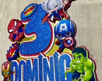 Superhero Cake Topper personalisiert – Avengers Cake Topper mit Name & Alter – Spiderman Hulk Thor Captain America Party Deko