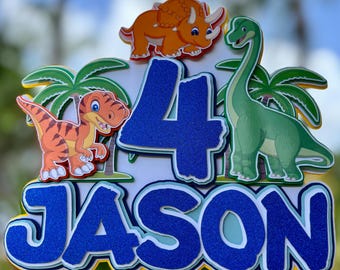 Dino Tortendeko – Personalisierter Tortendeko – Dinosaurier Tortendeko – Personalisierter Geburtstagskuchen Topper für Jungen – Dino Geburtstag Tortendeko