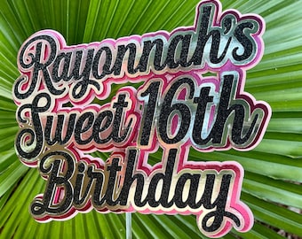 Benutzerdefinierte Sweet 16 Geburtstag Cake Topper | Glitter Layered Cardstock Namen Dekoration | Personalisierte Sweet Sixteen Cake Topper