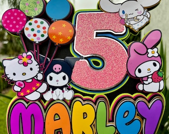 Hello Kitty, My Melody, Kuromi, Cinnamoroll | Hello Kitty Tortenstecker | Personalisierte Geburtstag Cake Topper Mädchen | Benutzerdefinierte Party Decor