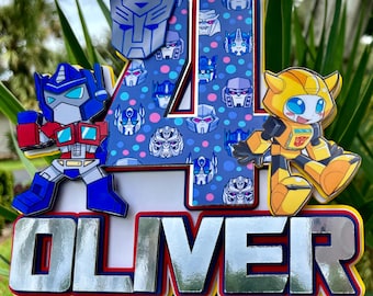 Baby Tortendeko – Name & Alter – Roboter Geburtstag Party Dekoration – Bumblebee Optimus Prime Inspiriert – Kinder Cake Topper