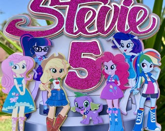My Little Pony Equista Girls - Regenbogen Rocks Cake Topper & Cupcake Toppers | Personalisierte Geburtstagsfeierdekorationen | Individueller Name und Alter