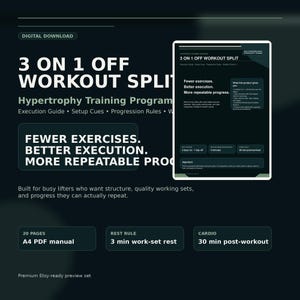 3 On 1 Off Workout Split PDF | Hypertrophy Training Program | Gym Workout Plan | Training Log | Weekly Check-In