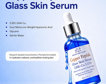 Pre-Order NOW! | Copper Peptide Glass Skin Serum | GHK-Cu 3.33% | Anela Protocol | Anti-Aging Face Serum | Hyaluronic Acid & Glycerin | 30ml