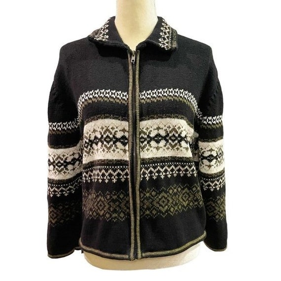 VTG Heirloom Collectable Brown Zip-Up Knit Sweate… - image 1