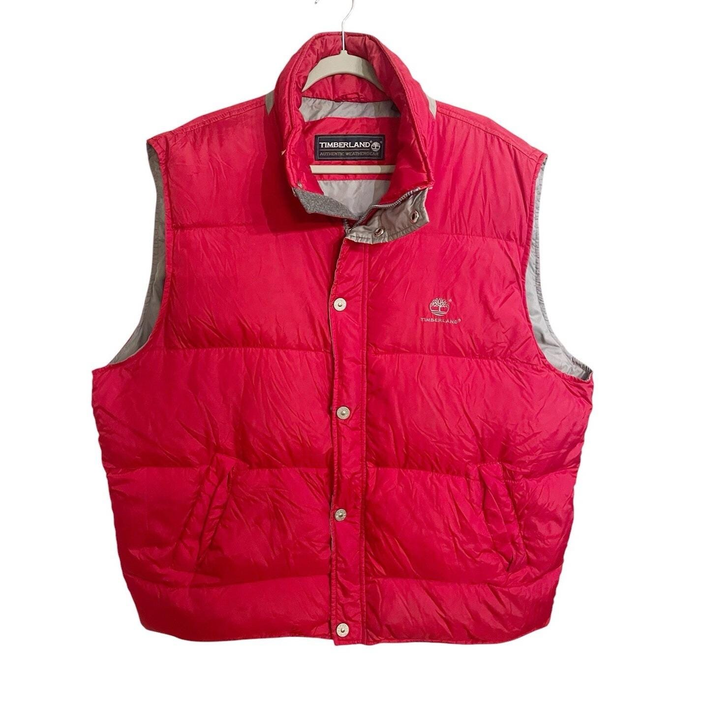Vintage 90's Timberland Puffer Vest Red 100% Goose Down Packable