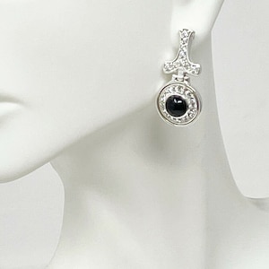 Vintage 925 Sterling Silver Black Onyx & Cubic Zirconia Dangle/Drop Earrings