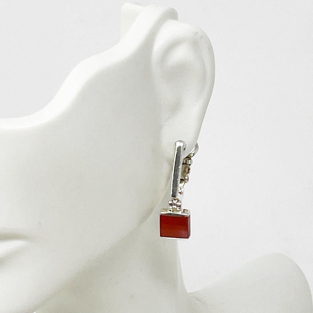 Vintage 925 Sterling Silver Red Jasper Inlay Dangle Earrings - Etsy