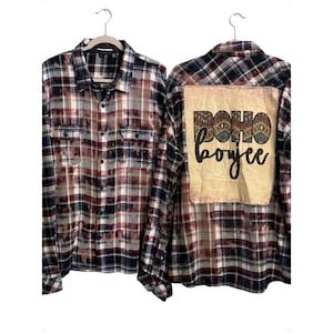 Burnside Plaid Flannel Shirt Boho Boujee Patch Upcycled Distressed Festival 2XL