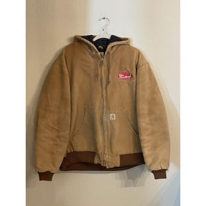 Carhartt USA Hellbraune gesteppte Entenjacke mit Kapuze aus schwerem Segeltuch Größe X-Large Arbeitskleidung