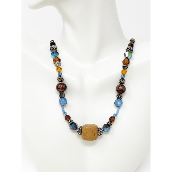 Vintage Glass Bead & Stone Pendant Necklace | Etsy