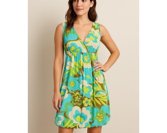 Ivy Jane Floral Bubble Saum Kleid Ärmellose V-Ausschnitt Empire-Taille Y2K Resort SZ M