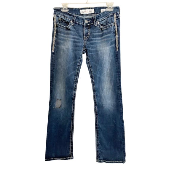 VTG BKE Buckle Stella Thick Stitch Flare Leg Jeans SZ 27 Whiskered