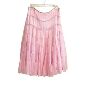 VTG Laundry by Shelli Segal Pink Silk Tiered Midi Skirt Size 4 Ballet Fairy Core