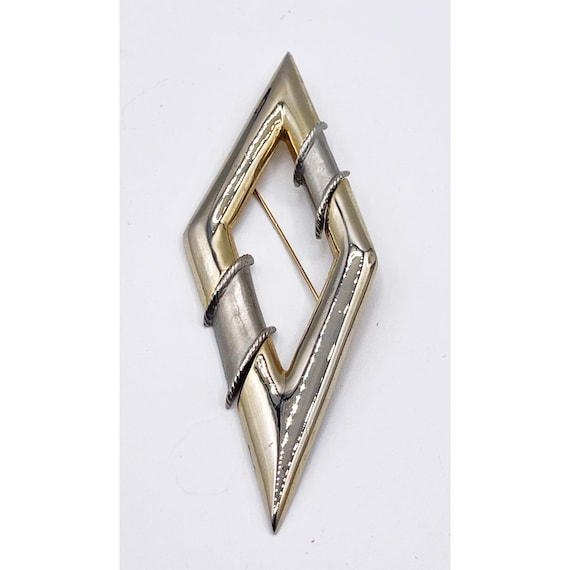 Vintage 80s Statement Brooch Modernist Diamond Shape 2-tone  display picture 1