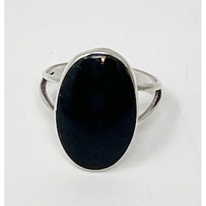 Vintage Artisan 925 Sterling Silver Black Agate Cabochon Dinner Ring Size 6.5