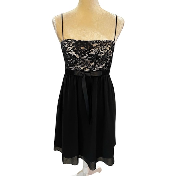 Vtg Jessica Mcclintock Black Lace Bodice Chiffon Dress Size 8 USA Y2k Romantic
